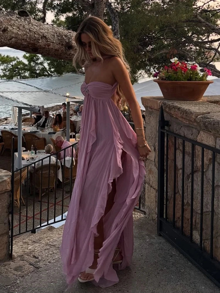Sexy Halter Neck Folds Irregular Ruffles Long Dress Women Sleeveless Backless With Diamonds Stars Pin Dresses Party Beach Evenin