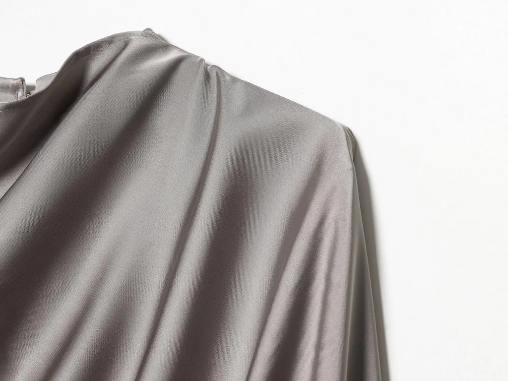 YENKYE New 2026 Women Shawl Design Satin Blouse Long Sleeve Spring High Street Elegant Tops