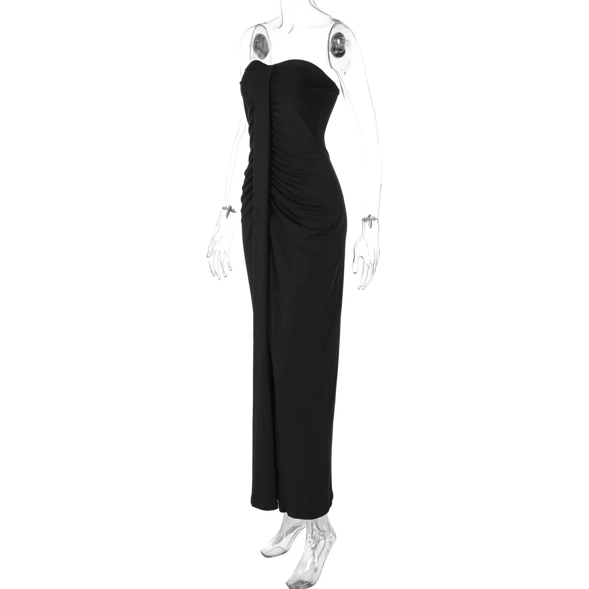 Cryptographic Fashion Ruched Sexy Strapless Dress for Women Solid Elegant Gown Club Party Slinky Maxi Dresses Backless Clothes