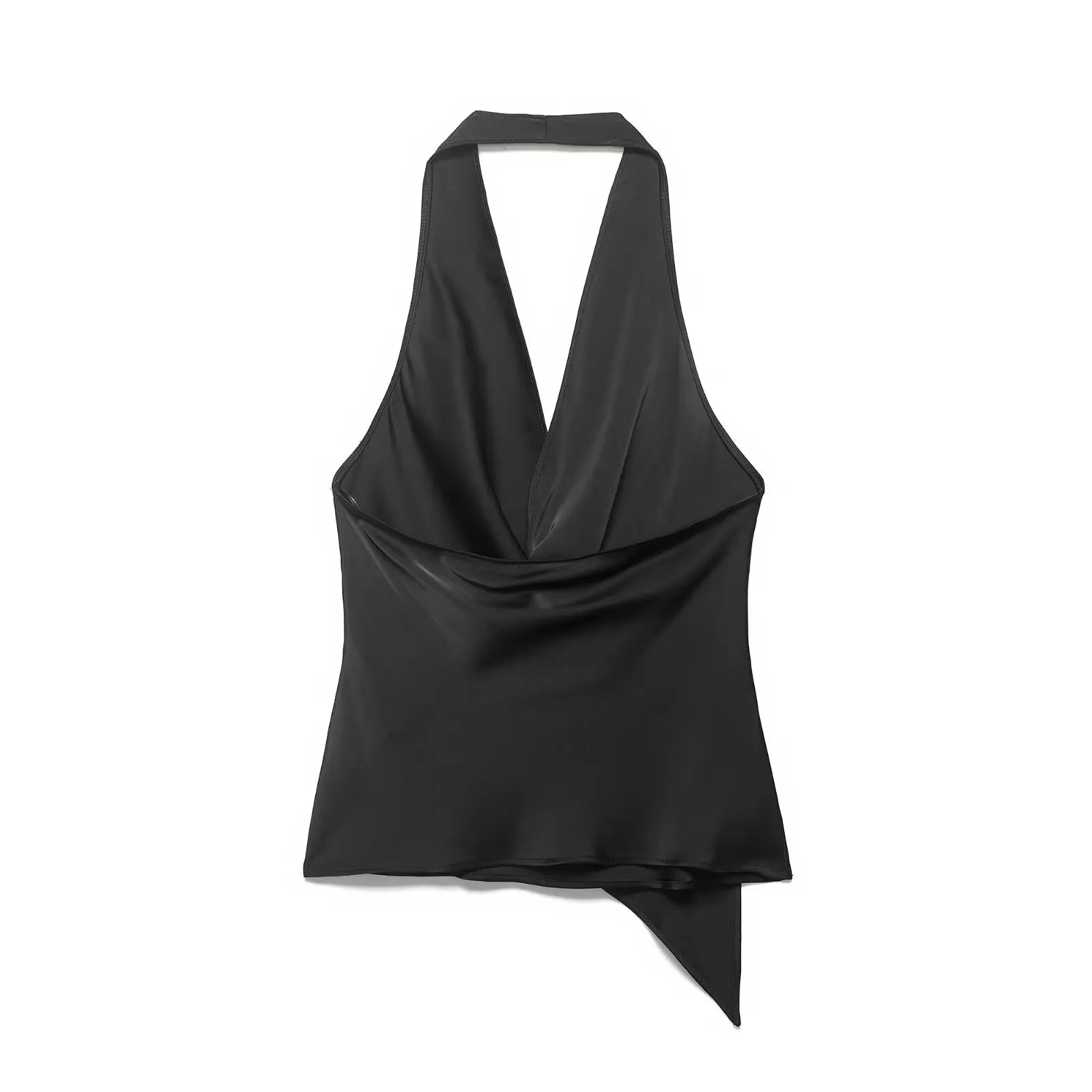4 colors Sexy Ruched Cross Front Satin Halter Tank Top Women One Button Side Asymmetric Camisole Camis Crop Tee Brown Lavender