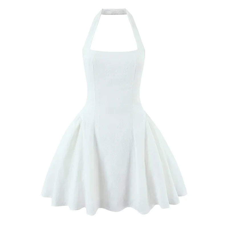 YENKYE French Style White Mini Dress For Sweet Sexy Girls Backless Halter Summer Party Vestidos 2026