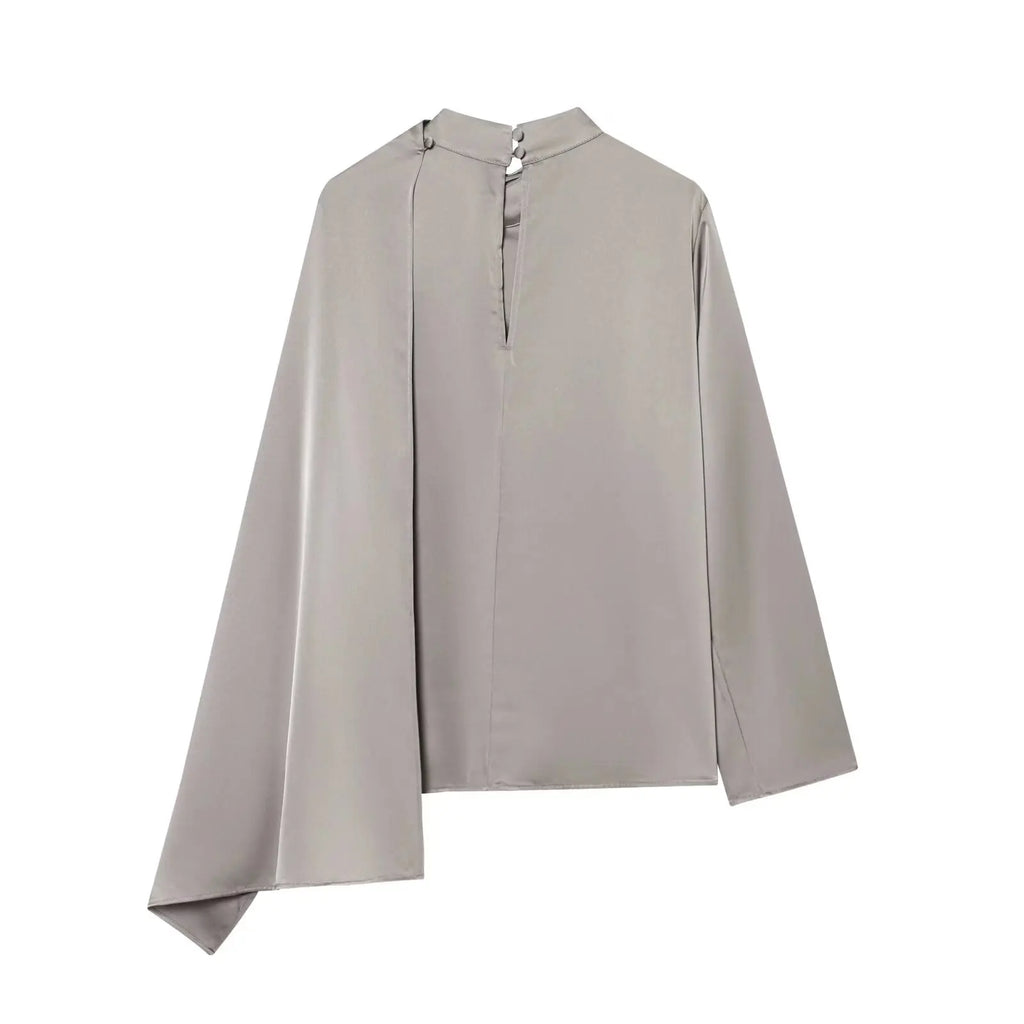 YENKYE New 2026 Women Shawl Design Satin Blouse Long Sleeve Spring High Street Elegant Tops