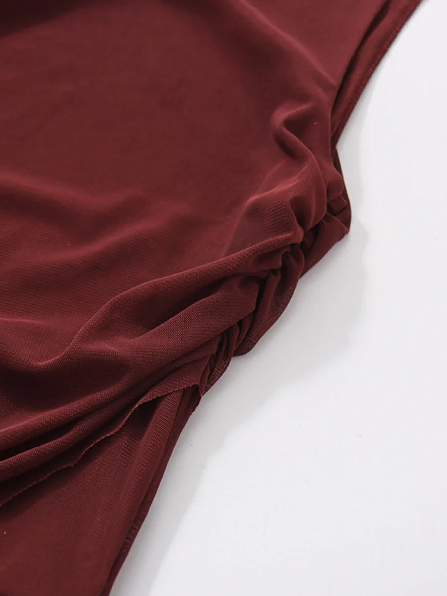 CHICEVER Solid Spliced Folds Chic Dress Female O Neck Sleeveless Slimming Intellectual Temperament Women's Dresses Summer Style
