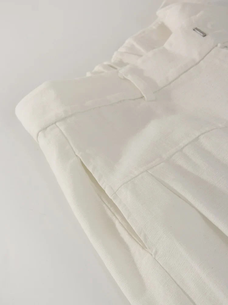 White Cotton Linen Pants Women Wide Leg Formal Trousers Summer Straight Leg Suit Pants High Waist Ladies Formal Pants Loose