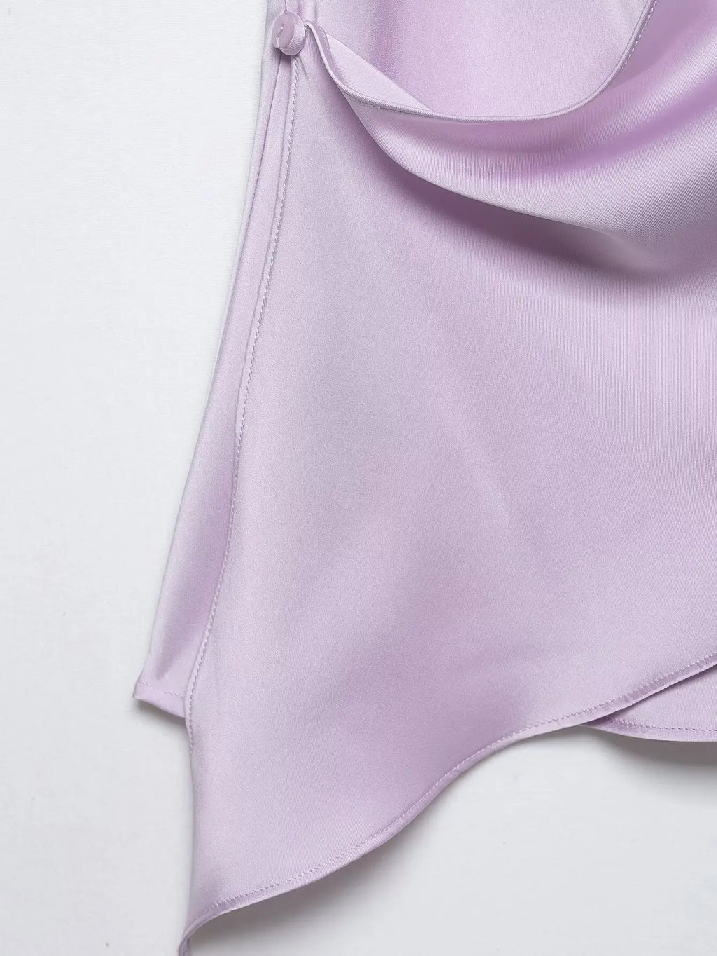 4 colors Sexy Ruched Cross Front Satin Halter Tank Top Women One Button Side Asymmetric Camisole Camis Crop Tee Brown Lavender