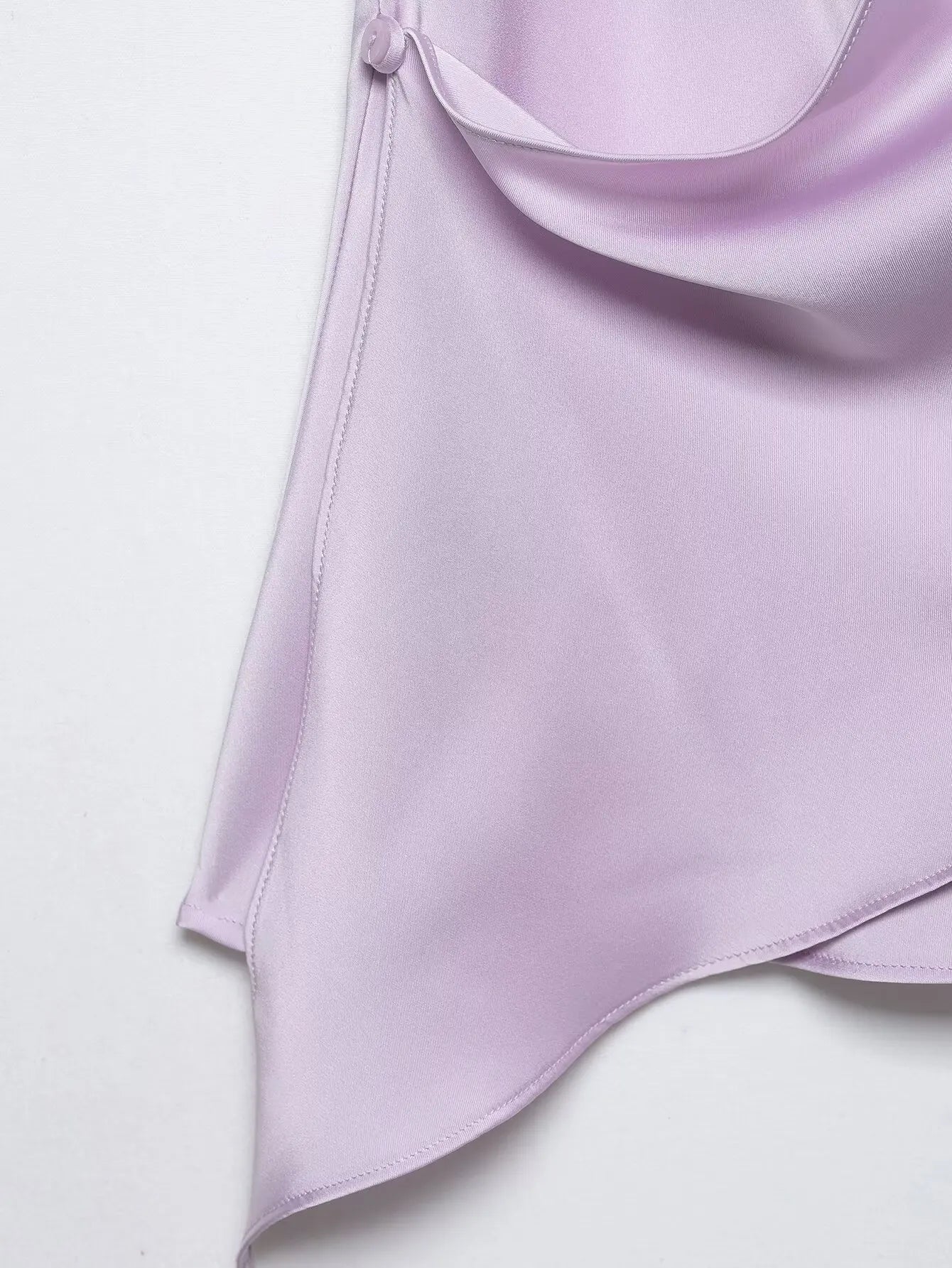 4 colors Sexy Ruched Cross Front Satin Halter Tank Top Women One Button Side Asymmetric Camisole Camis Crop Tee Brown Lavender