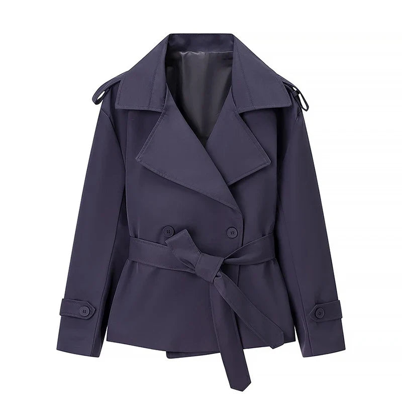 Street Lace Up Trench Coats Women Long Sleeve Lapel Waist Cinching Cropped Windbreaker Female Autumn Lady Elegant Casual Jacket