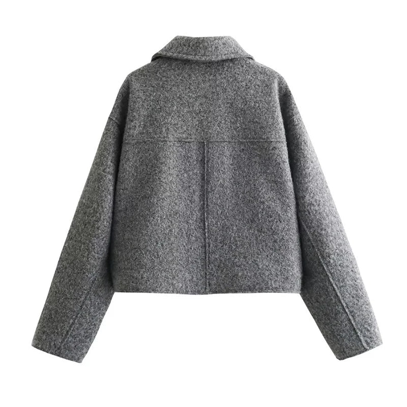 2024 Women's Elegant Solid Coat Zipper Long Sleeve Pocket Bomber Jacket Female Casual Soft Woolen Loose Streetwear Coats