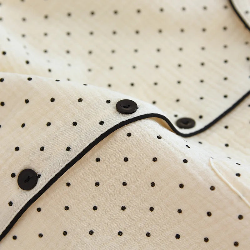 100% Cotton Gauze Women Pajamas Polka Dot Print Sleepwear 2025 Spring Female 2 Piece Set Nightwear Lady Pyjamas Loungewear