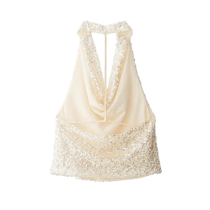 ANDRO SEQUIN HALTER TOP
