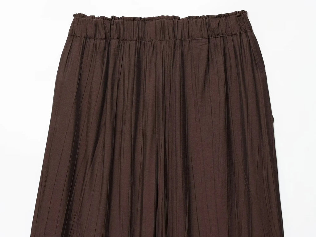 YENKYE Drawstring Elastic High Waist Brown Wide Leg Pants For Women Casual Loose Trousers pantalones de mujer
