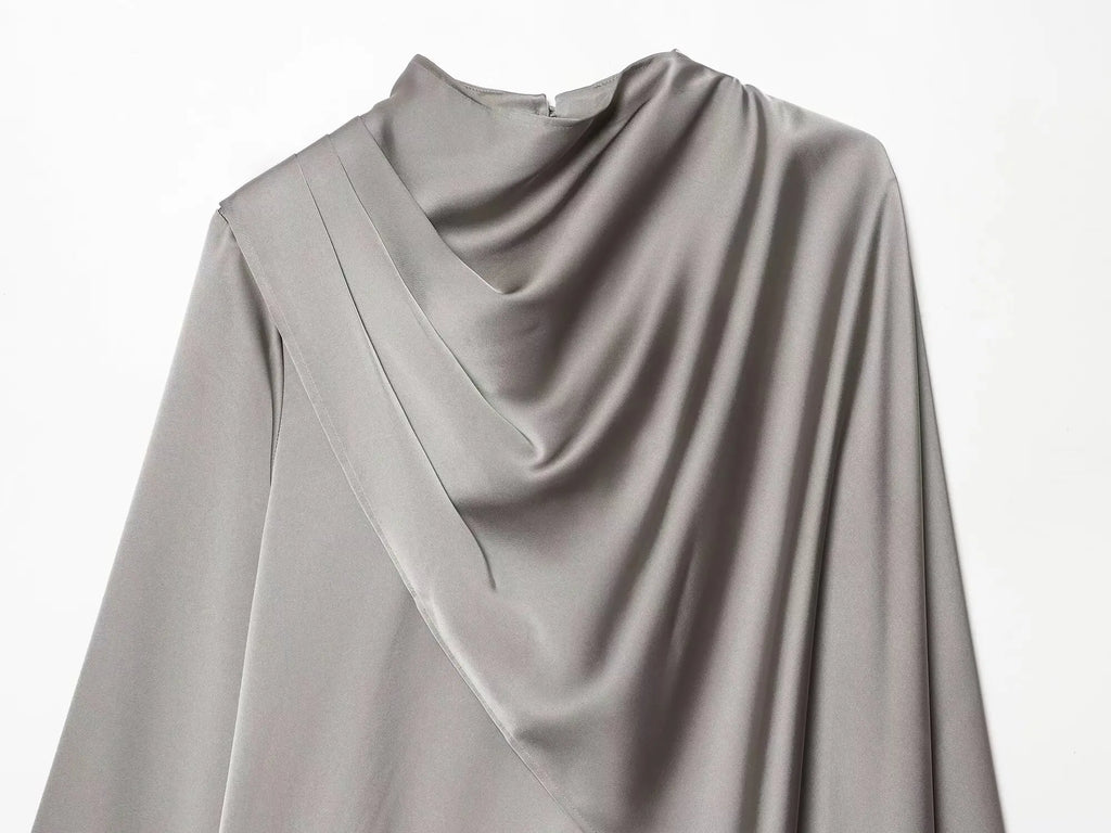 YENKYE New 2026 Women Shawl Design Satin Blouse Long Sleeve Spring High Street Elegant Tops