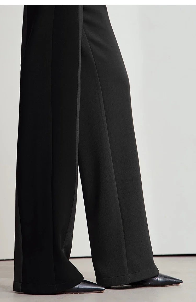 AMII 2025 New Arrival Elegant Office Lady Pants Minimalist Easy-care Anti-wrinkle Casual Simple Color Blocking Trouser 12543101