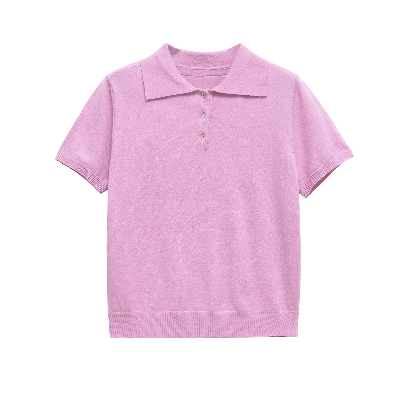 YENKYE New 2025 Women Basic Jersey Polo Collar T Shirt Short Sleeve Front Button Rib Trim Tees Spring Summer Crop Top