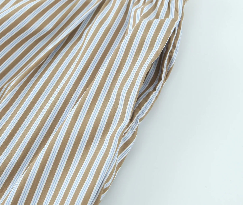 YENKYE Europe And America Striped Wide Leg Pants Women Vintage Elastic High Waist Casual Summer Trousers Female pantalones