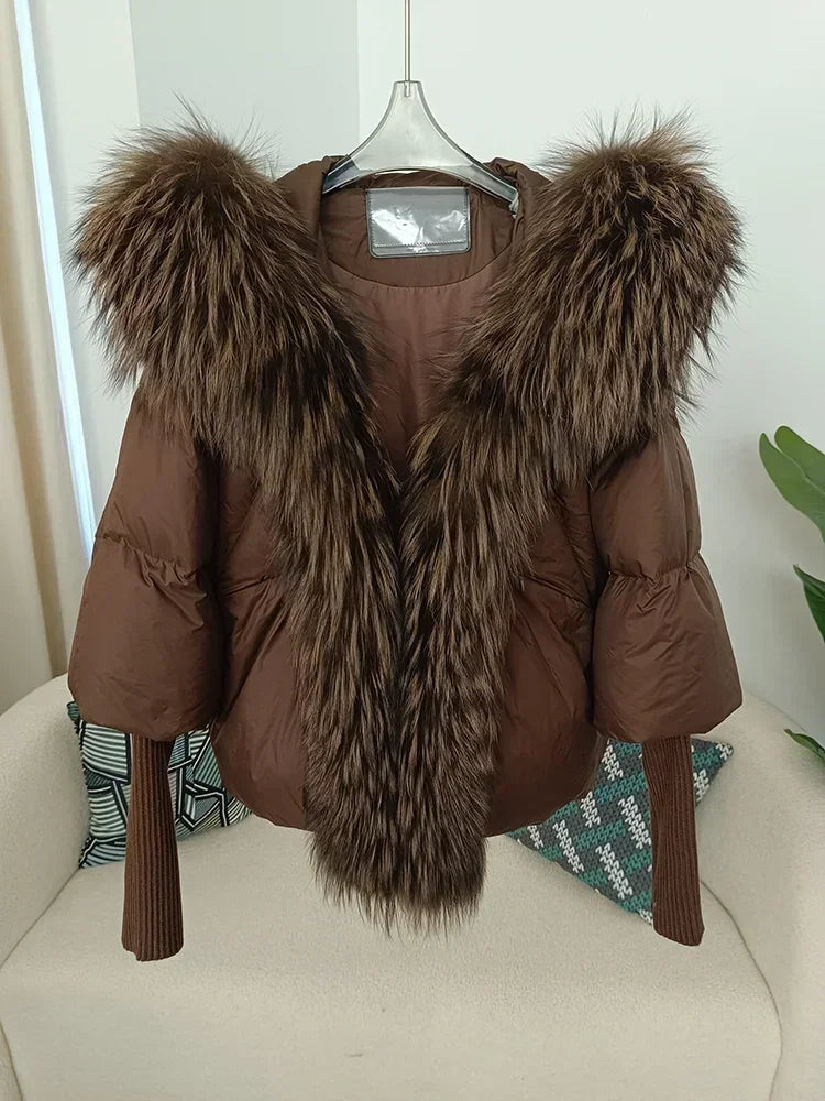 OFTBUY 2023 Real Fox Fur Collar Hooded Winter Jacket Women Natural Thick Warm Loose Oversize Duck Down Coat Streetwear Outerwear