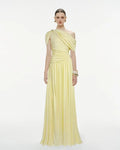DEAT Elegant Dress Asymmetrical Pleated Long Hollow Out Solid Color Women's Evening Party Dresses 2026 Spring New Tide 35Z4129