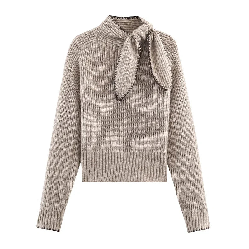 YENKYE High Neck With Bow Knit Pullover Women Long Sleeve Spring 2026 Elegant Sweater Chic Lady Tops