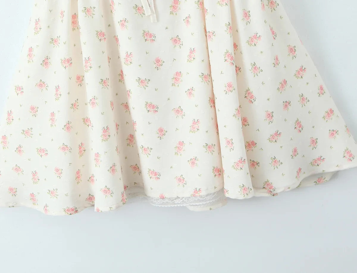 YENKYE Elegant Women Lace Patchwork Floral Print Sling Mini Dress Sleeveless Low Waist A-line Holiday Party Dresses Summer Robe
