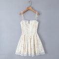 2025 Sexy Floral Print Spliced Lace Collar Corset style Lacing up Sling Dress Women Wood ears Low Waist Swing Mini Dresses Robe