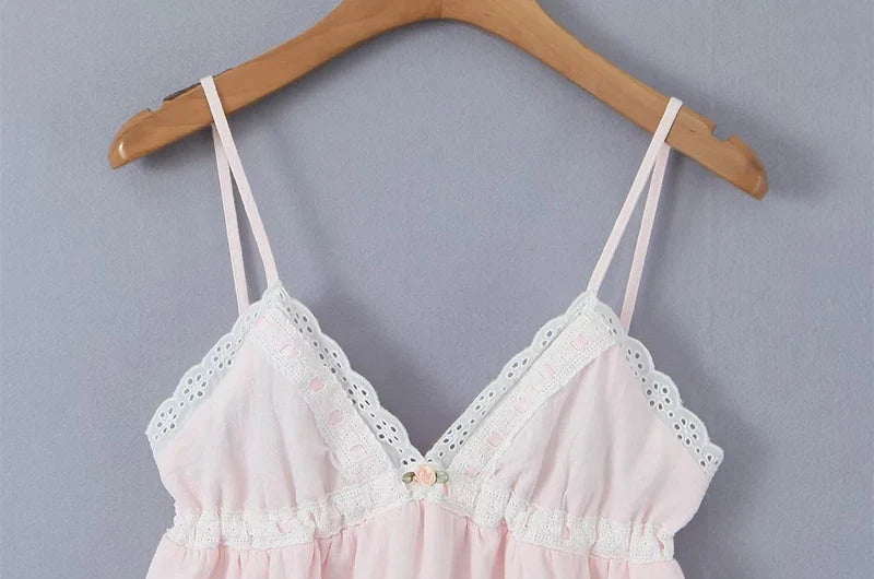 Chu Sau beauty 2023 Women New Summer Fashion Sweet Flower Chic Straped Mini Dress Sexy Slim Hollow Out Lace Super Short Dresses