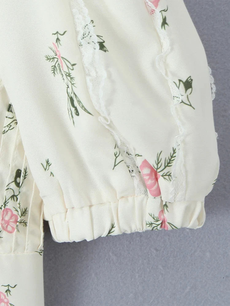 2024 Women Summer Vintage Floral Print Bow Tied Cropped Tank Tops Fashion V-Neck Short Sleeve Female Casual Chic Tops Vestidos