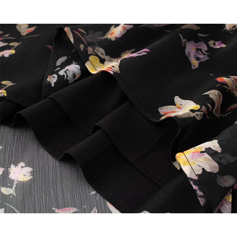 YENKYE French Style Floral Print Elegant Summer Dress For Women Flying Sleeve V Neck A-line Midi Dress Vacation Vestidos 2026