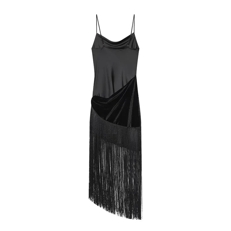 YENKYE New 2026 Women Tassel Patchwork Satin Sling Sexy Dress Night Out Party Vestidos