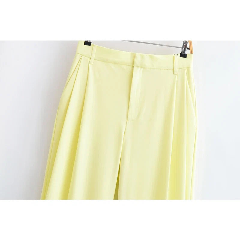 YENKYE Women Fashion Office Wear Pleated Wide Leg Pants Vintage High Waist Elegant Suit Trousers Spring Summer 2025 pantalones