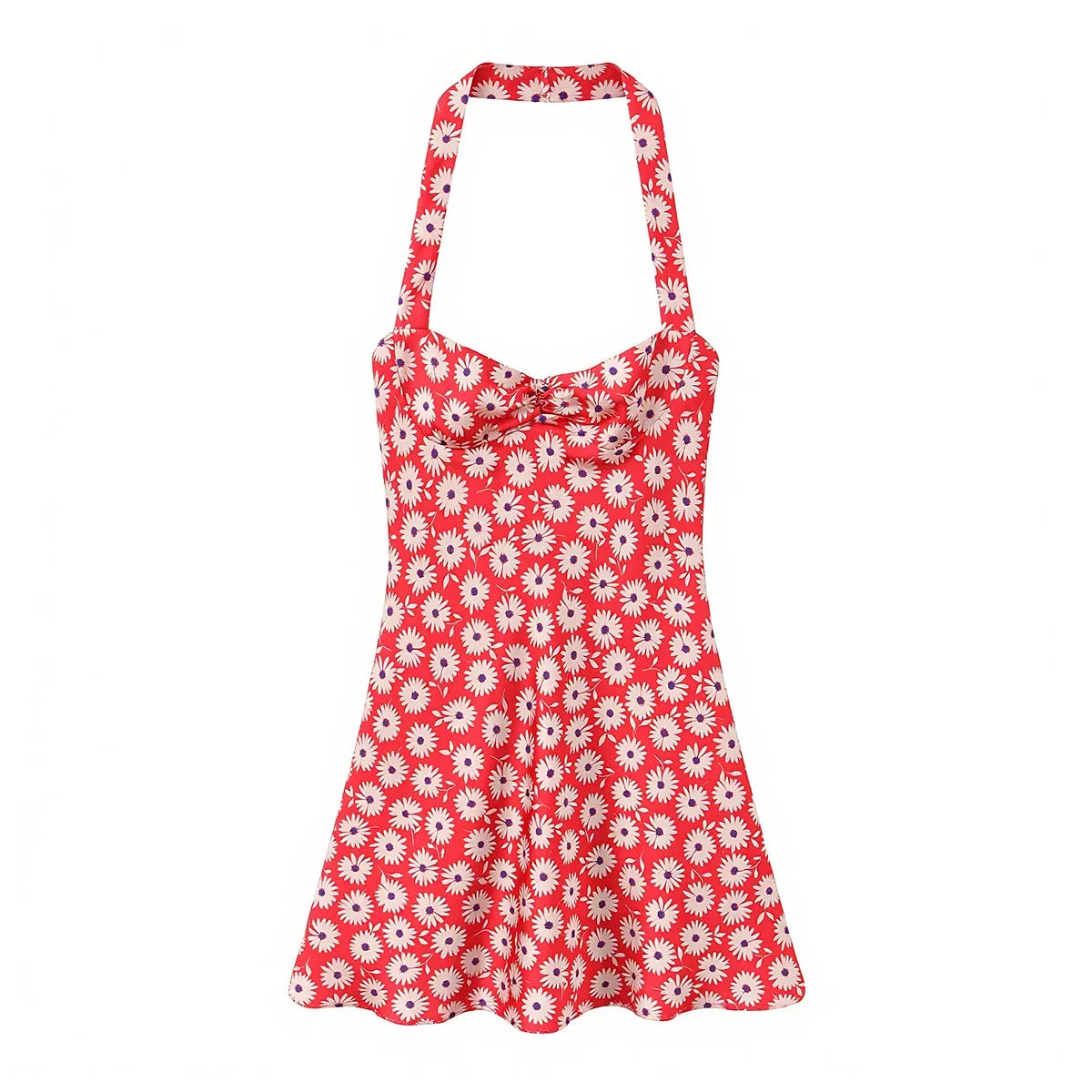 YENKYE Summer 2026 Floral Halter Neck Mini Dress Women Sexy Backless A-line Beach Vacation Sundress