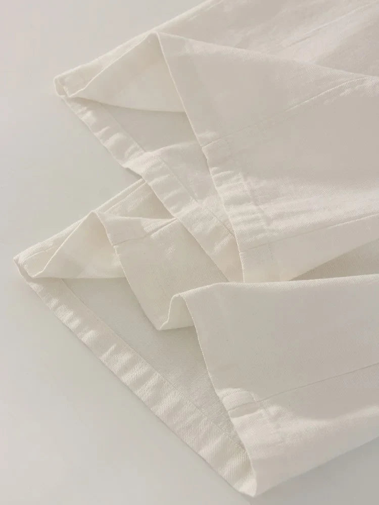White Cotton Linen Pants Women Wide Leg Formal Trousers Summer Straight Leg Suit Pants High Waist Ladies Formal Pants Loose