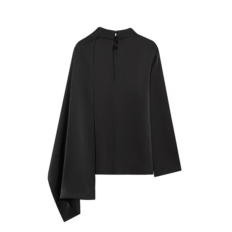 YENKYE New 2026 Women Shawl Design Satin Blouse Long Sleeve Spring High Street Elegant Tops