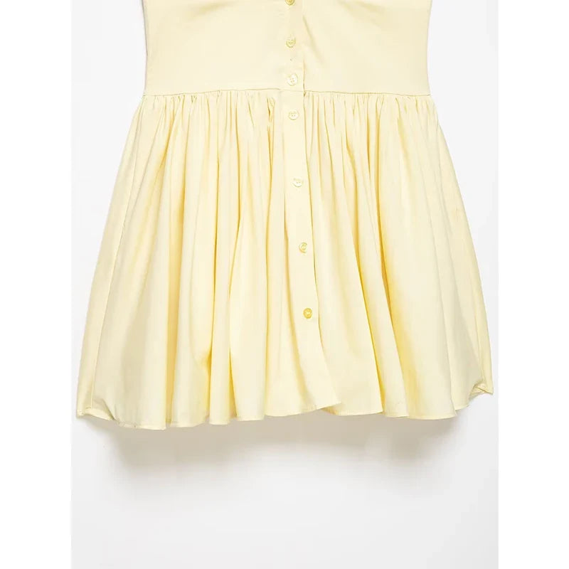 YENKYE New 2026 Women Short Sleeve Deep V Neck Pleated  A-line Mini Dress Casual Summer Vestidos