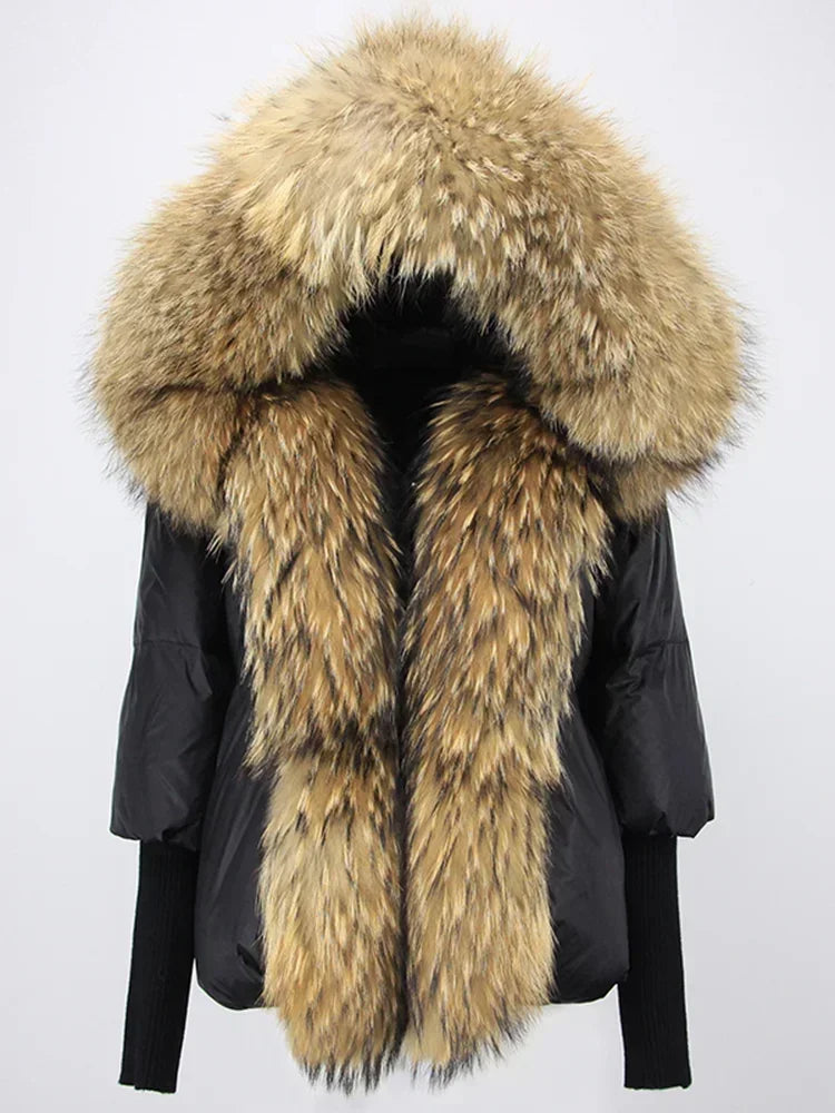 OFTBUY 2023 Real Fox Fur Collar Hooded Winter Jacket Women Natural Thick Warm Loose Oversize Duck Down Coat Streetwear Outerwear