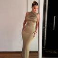 ROSETTE BACKLESS MAXI DRESS