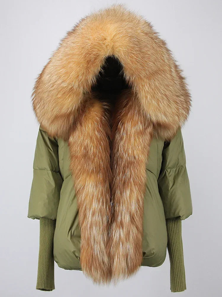 OFTBUY 2023 Real Fox Fur Collar Hooded Winter Jacket Women Natural Thick Warm Loose Oversize Duck Down Coat Streetwear Outerwear