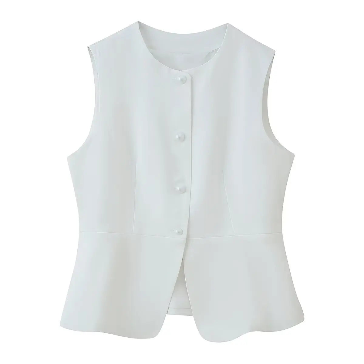 YENKYE 2025 White Sleeveless Vest For Women Front Button O Neck Office Elegant Waistcoat Fashion Lady Tops New