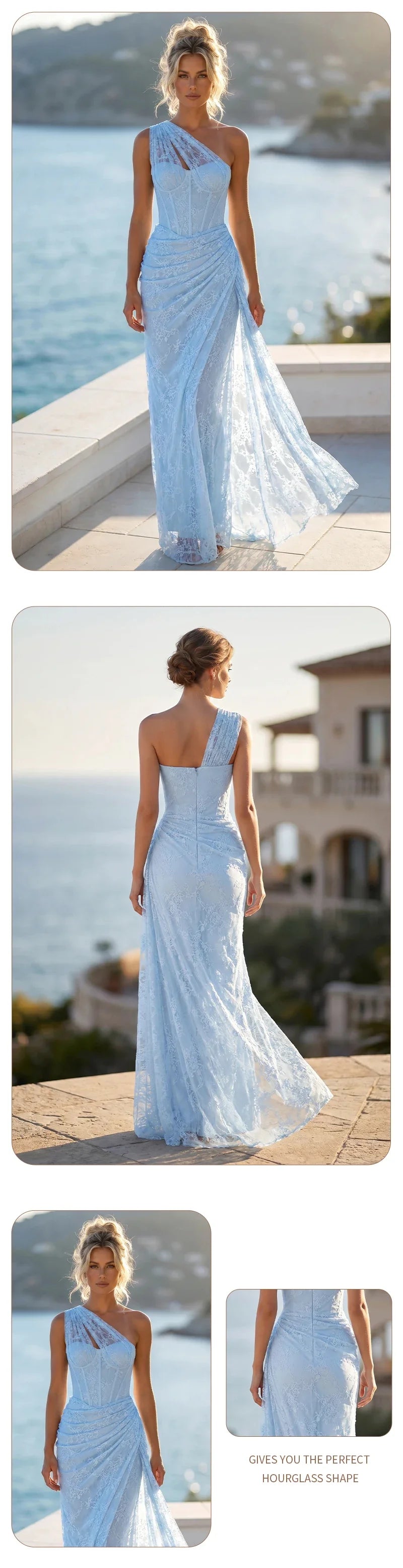 VC 2026 Yellow One Shoulder Corset Lace Maxi Dress For Women Side Ruched High Slit Wedding Guest Bridesmaid Formal Dress