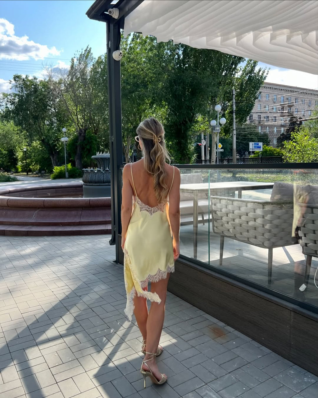 AMAIA LACE SATIN DRESS