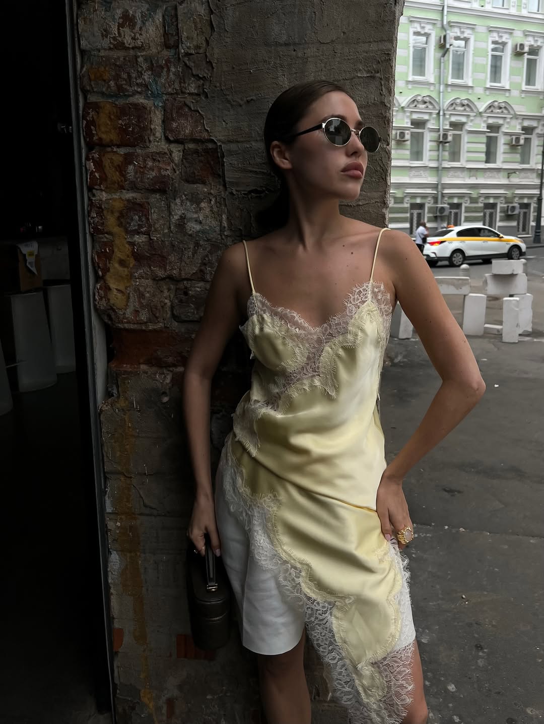 AMAIA LACE SATIN DRESS