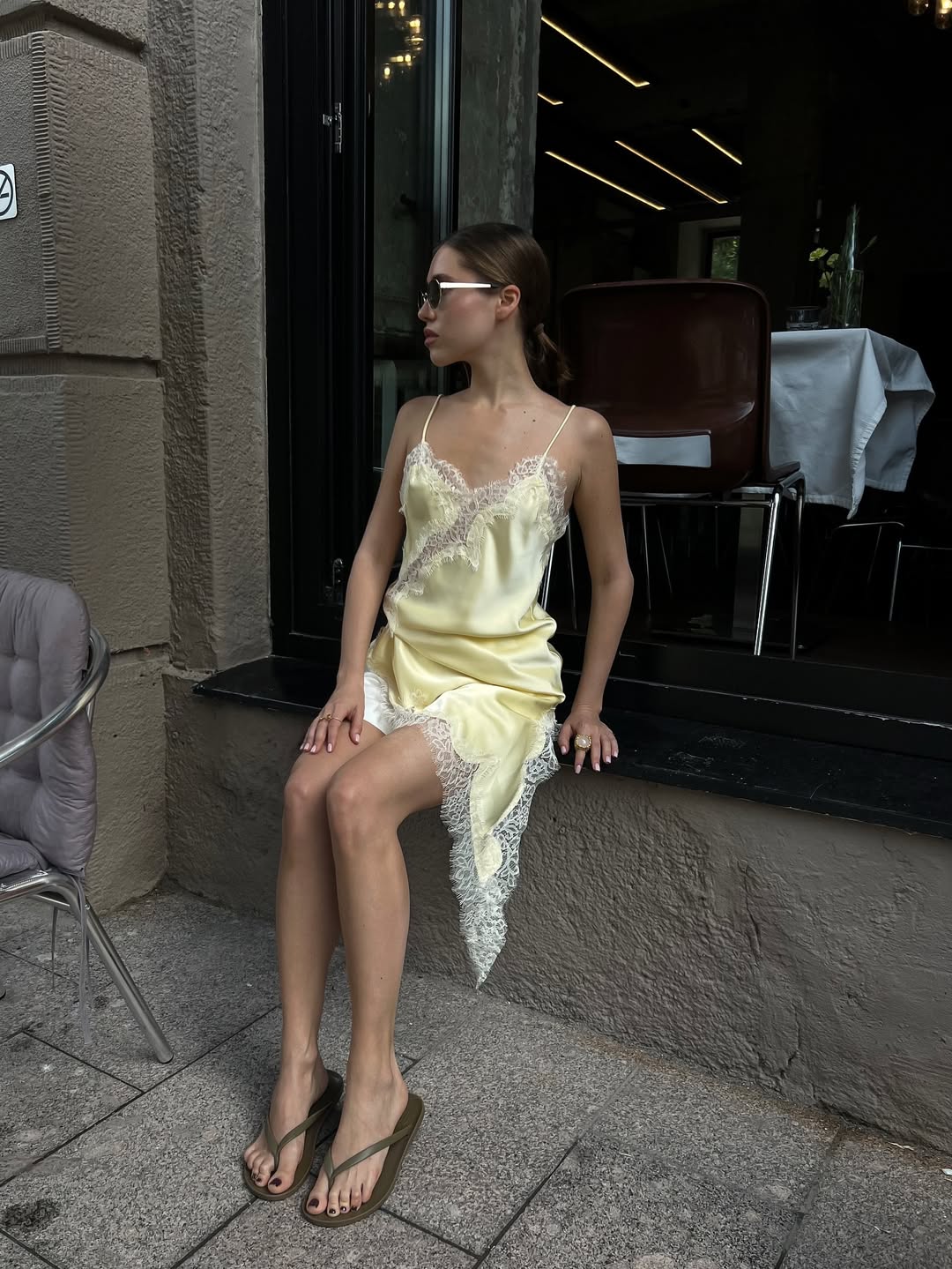 AMAIA LACE SATIN DRESS