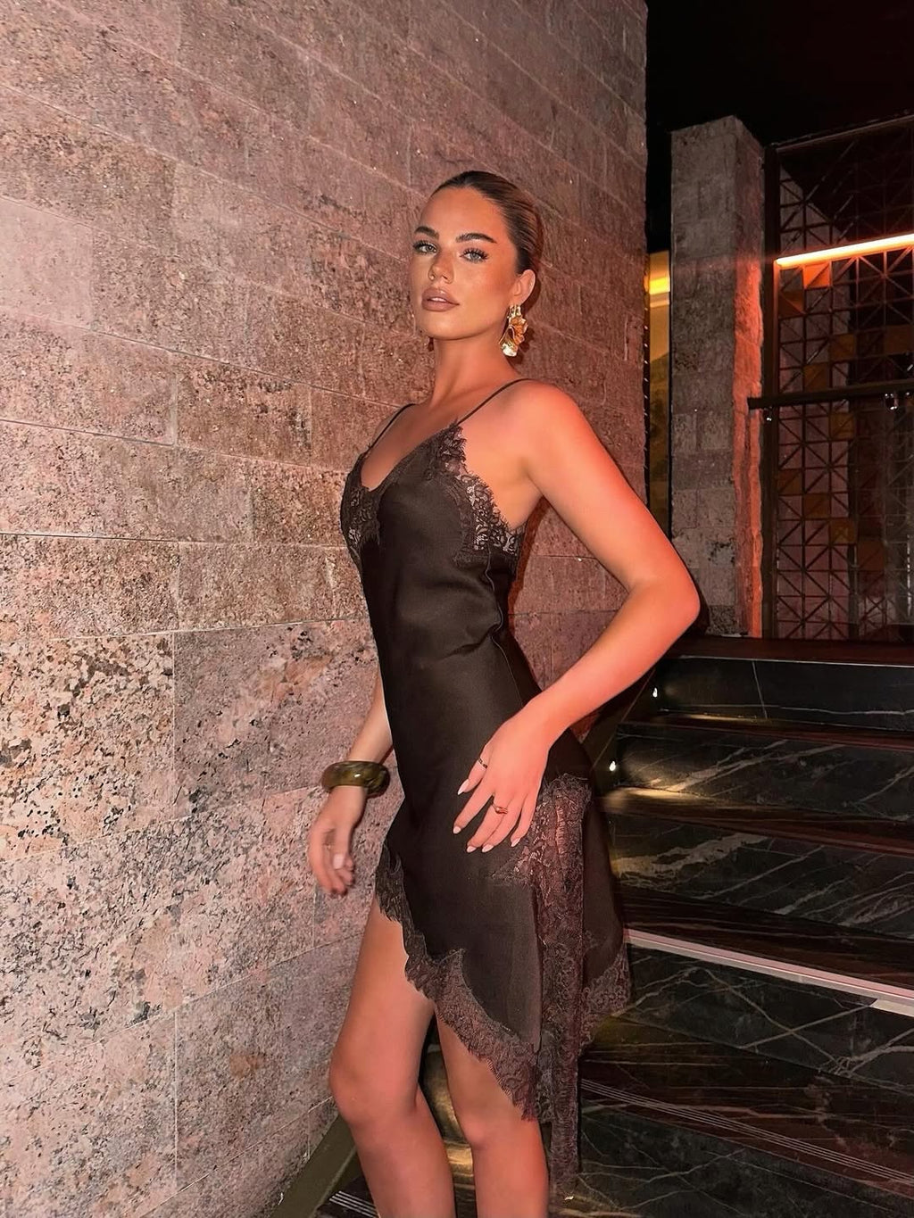 AMAIA LACE SATIN DRESS