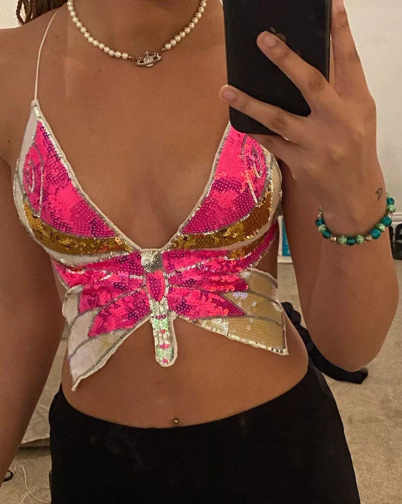 HALSEY BUTTERFLY SEQUIN TOP