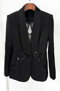 MILA EMBELLISHED BLAZER & SHEER WIDE-LEG PANT SET